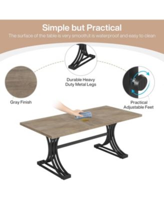 63-Inch Rectangular Dining Table for 4 to 6, Modern Kitchen Tables with Stylish Metal Trestle Legs