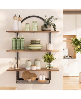 3-Tier Floating Shelves with Basket for Bathroom, Living Room, Bedroom