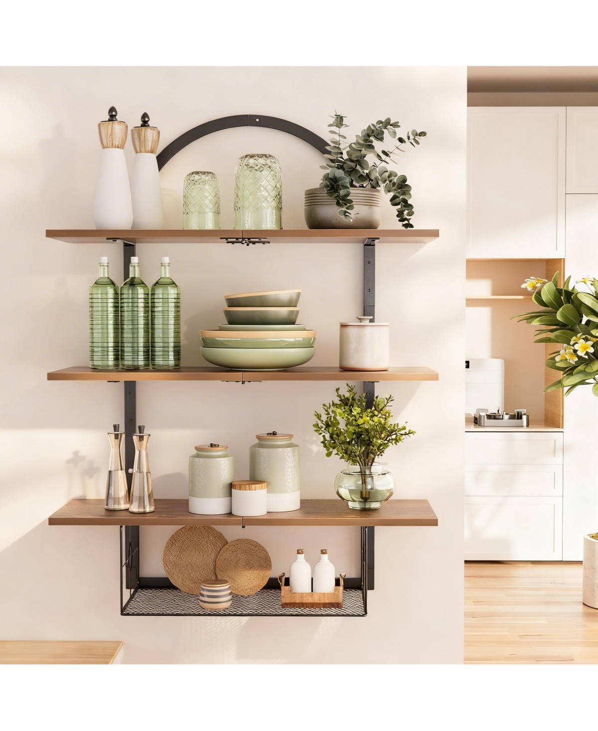 Yigii 3-Tier Floating Shelves with Basket for Bathroom, Living Room, Bedroom