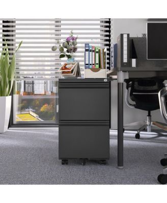 2 Drawer Mobile File Cabinet, Under Desk Filing Cabinet on Wheels, Metal Vertical Storage Cabinet with Lock for Legal/Letter/A4 File