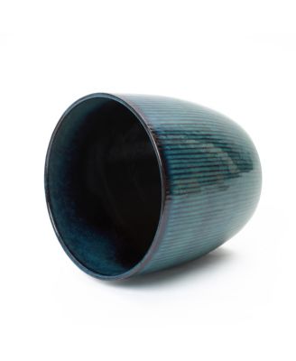 Forest Fade Ribbed Ceramic Planter, 15" Large Glossy Pot