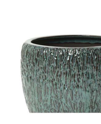 11.8-Inch Tall Round Ceramic Planter, Bark Texture with Glossy Glaze