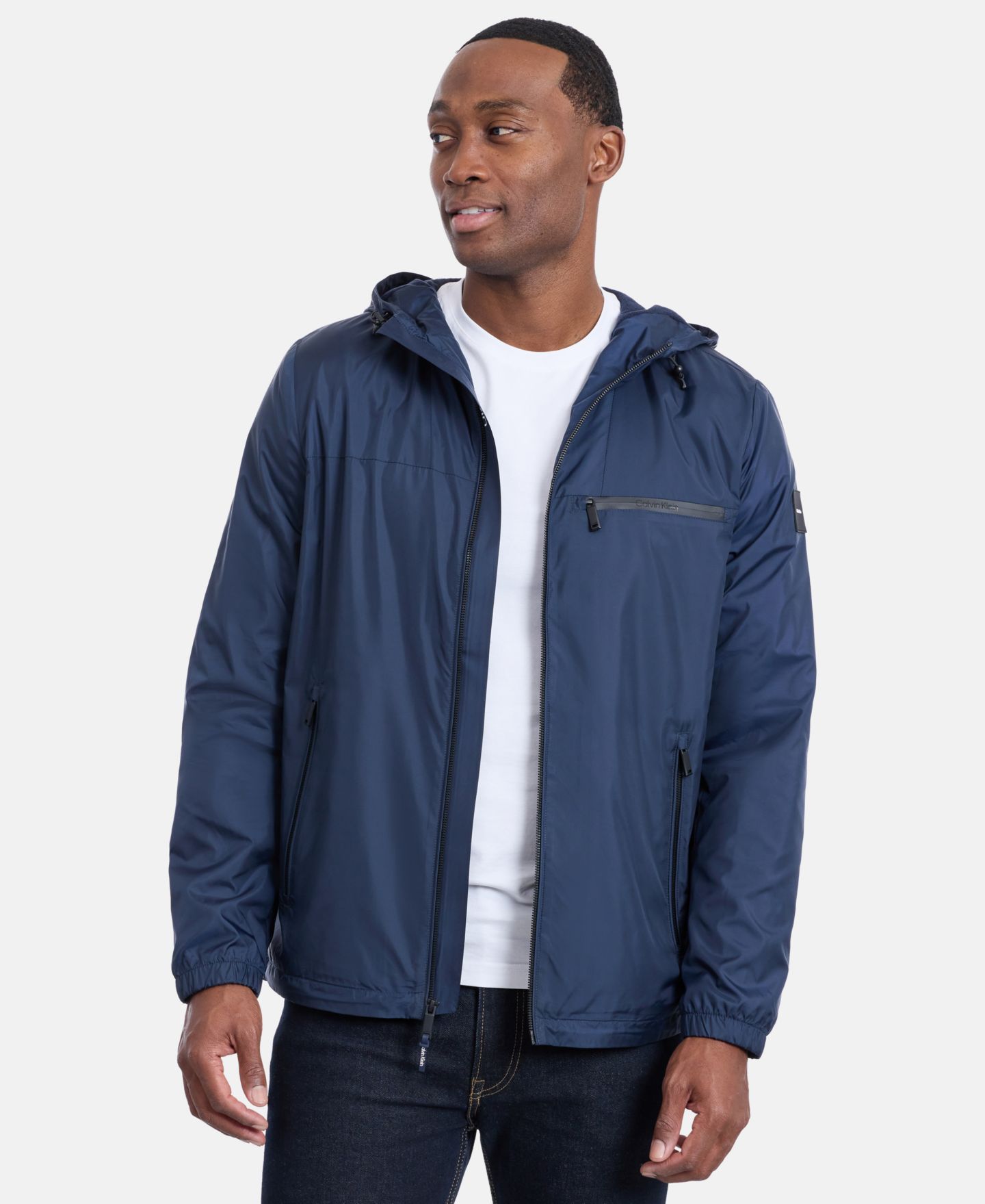Мужская куртка Calvin Klein Logo Hooded, цвет: Тёмный сапфировый — фото 2