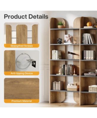 5-Tier Farmhouse Bookshelf, 70.87-Inch Tall Double Wide Bookcase