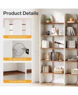 5-Tier Farmhouse Bookshelf, 70.87-Inch Tall Double Wide Bookcase