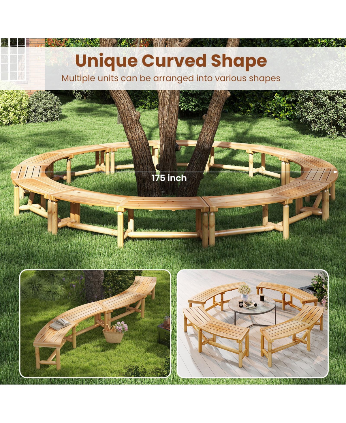 Gymax 2PCS Patio Curved Bench for 2-3 People Outdoor Loveseat for Backyard Garden