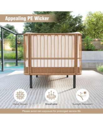 2PCS Patio Wicker Daybed w/Seat Back Cushions Robust Metal Legs For Backyard