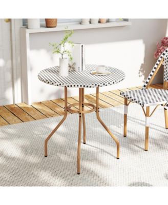 27.5'' Outdoor Bistro Table PE Rattan Round Patio Side Table w/ Heavy Duty Metal Frame