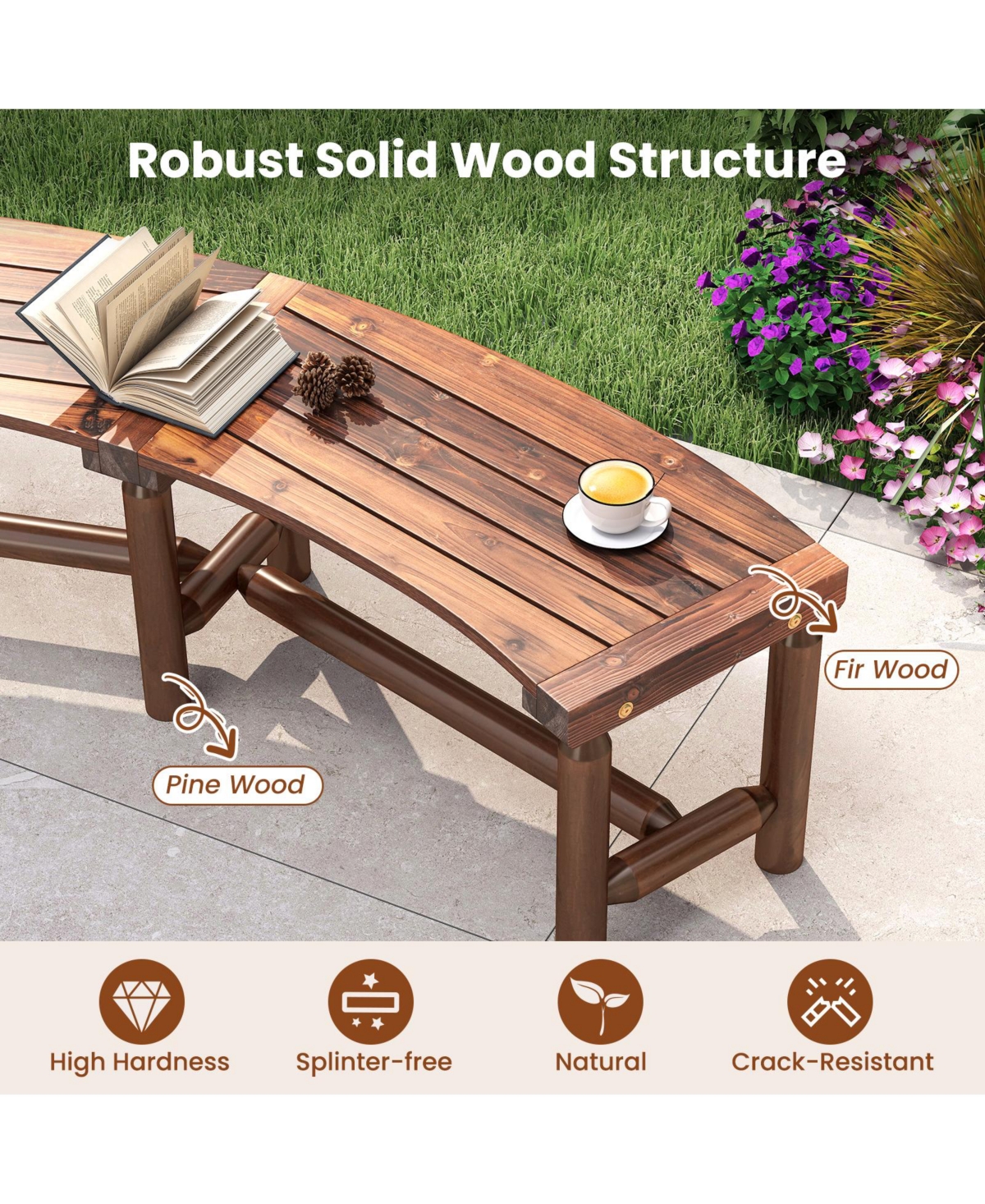 Gymax 2PCS Patio Curved Bench for 2-3 People Outdoor Loveseat Backyard Garden