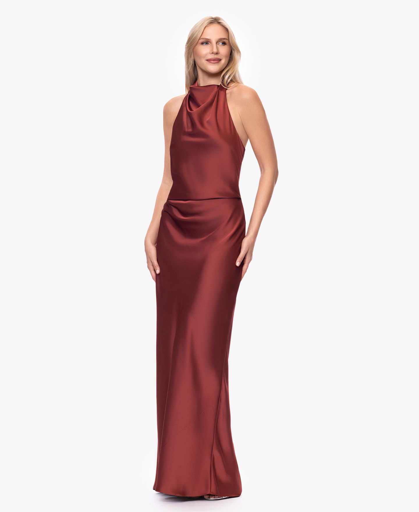 Женское платье Betsy & Adam Cowl Neck Halter Gown, цвет: Nutmeg — фото 2