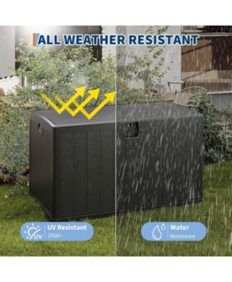 130-Gallon Resin Deck Box, Lockable All-Weather Outdoor Storage for Patio, Garden & Pool Accessories, Faux Wood
