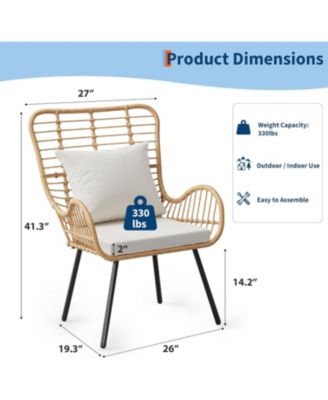 Patio Wicker Chairs Set of 2 - Outdoor/Indoor Boho Rattan Chair with Thick Cushions & Pillows, 330lb Weight Capacity