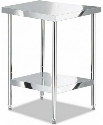 24" x 24" Stainless Steel Work Table with Adjustable Lower Shelf, 201 Grade Commercial Kitchen Prep Table & Utility Table