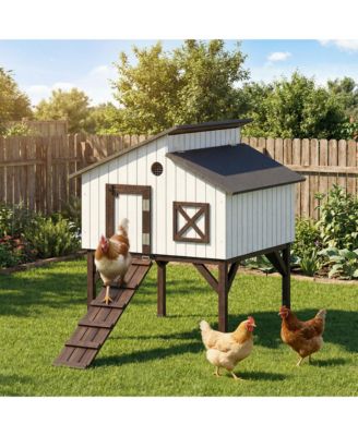 Chicken Coop Hen House with Nesting Box, Elevated Rabbit Hutch with Ramp