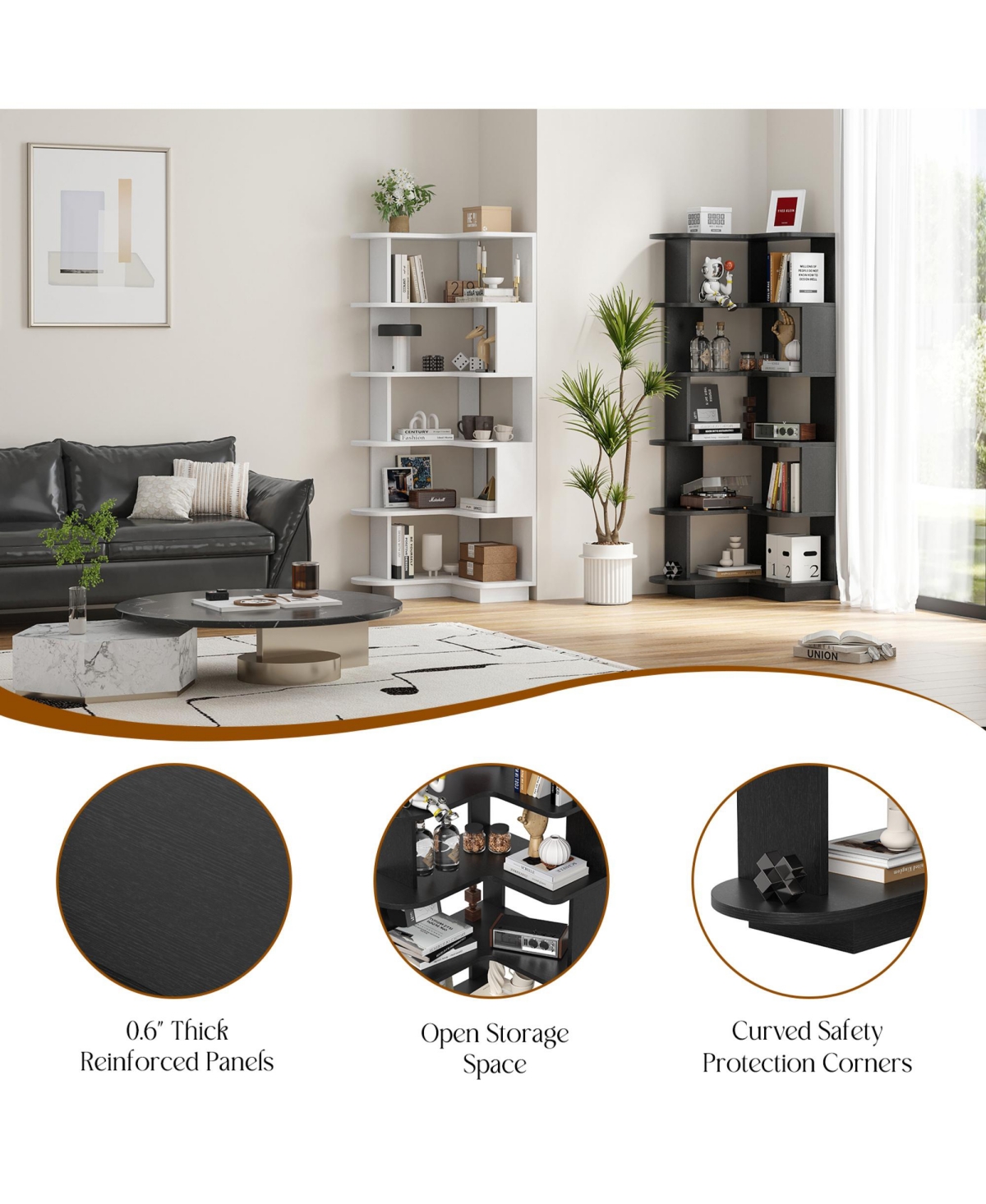 Rainsken 5-Tier Corner Bookshelf