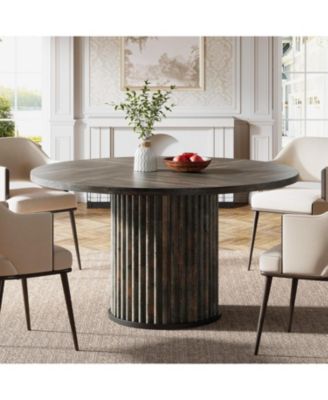 47.24-Inch Round Dining Table for 4-6 People, Modern Fluted MDF + Metal Base Kitchen Table