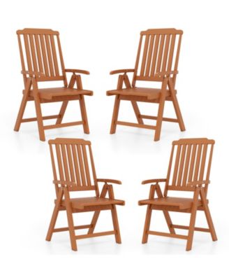 4PCS Foldable Patio Chair w/Armrest Curved Back Slatted Seat for Backyard Deck