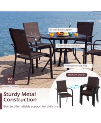 Patio Dining Chairs Set of 4 Stackable Outdoor Armchairs w/Metal FrameBackrest