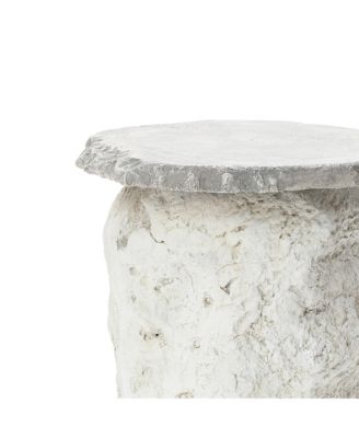  Outdoor Side Table, 18.7" MgO Patio Accent with Textured Base & Smooth Round Top