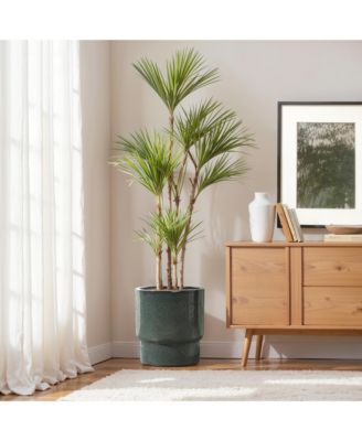 12" Dia Deep Green Round Ceramic Planter Pot, Modern Indoor Outdoor Pot for Plants with Drainage