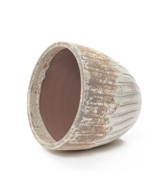 14" Dia Two Tone Ivory Large Round Plant Pots, Modern Indoor Outdoor Ceramic Planter for Living Room, Garden, Patio