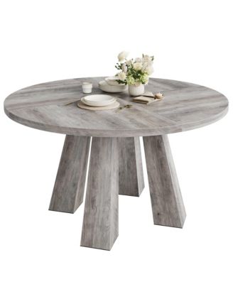 Round Dining Table for 4-6 People, 47 Inches Dining Room Table with Wooden Pedestal Base