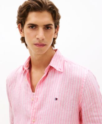 Men's 100% Linen Bengal Stripe Shirt