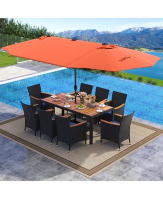 11 PCS Patio Dining Set w/ 15ft Double-Sided Patio Umbrella (Base Included)