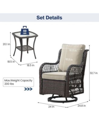 3-Piece Outdoor Patio Bistro Set - PE Wicker 360° Swivel Glider Chairs with Thick Cushions & Tempered Glass Table, Brown Rattan Furniture