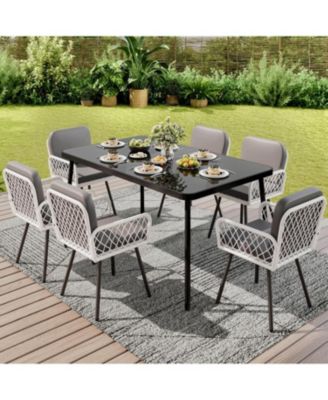 59'' Patio Dining Table Set for 4-6 Person, Tempered Glass Tabletop with Metal Frame