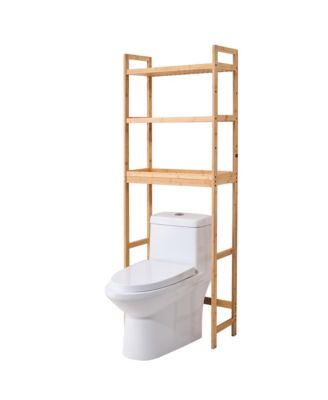 Bathroom Storage Shelf - 3-Tier Bamboo Bathroom Organizers, Over The Toilet Storage Cabinet with Adjustable Shelf for Small Spaces