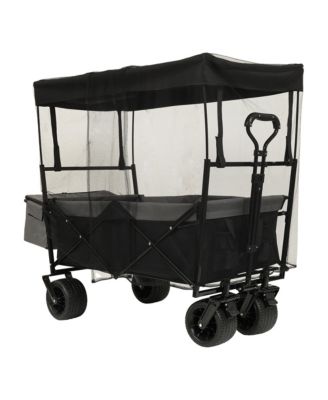 Collapsible Wagon with Canopy, Heavy Duty Utility Cart with All-Terrain Wheels, Large Capacity for Camping, Shopping and Garden