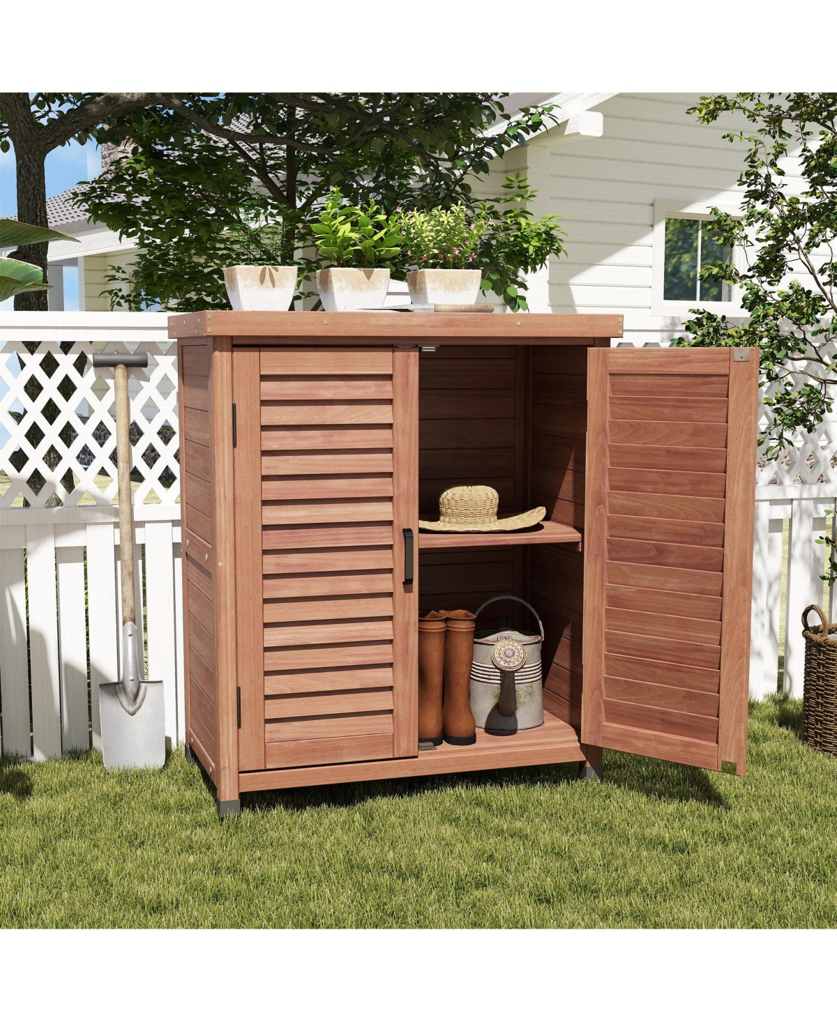 Clihome 31.5x17x36" Potting Bench with Storage Cabinet and Metal Tabletop