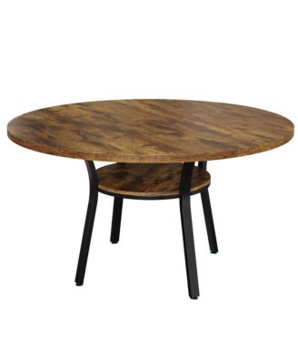 Round Dining Table for 4-6, 47 inch Wood Kitchen Table with Storage Shelf,with Metal Base,No Chairs