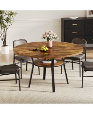 Round Dining Table for 4-6, 47 inch Wood Kitchen Table with Storage Shelf,with Metal Base,No Chairs