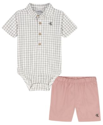 Baby Boys' Plaid Polo Bodysuit and Twill Shorts, 2-Piece Set