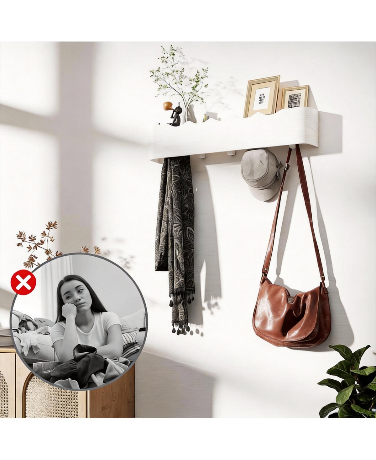 Yigii Solid Wood Wall Rack with Hooks for Coats, Hats, Bags, Towels - Decorative & Storage