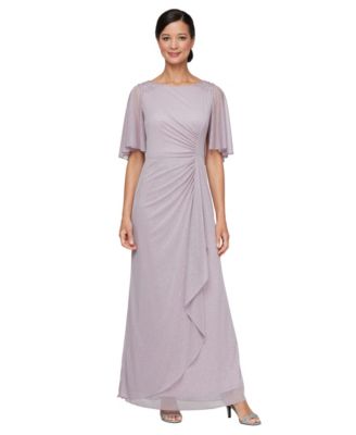 Women's Glitter Mesh Embellished Sleeve Long Dress