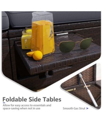 Patio Daybed PE Wicker Double Chaise Lounge Adjustable Backrests Outdoor