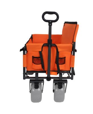 Heavy-Duty Folding Wagon Cart with Bench Seat and Rear-Mounted Folding Tabletop, 500lbs Capacity for Camping, Beach and Garden
