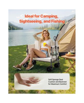 Foldable Wagon Cart, Converts to Bench, 550lb Load & 220L Heavy Duty Beach Wagon with Wheels for Groceries, Camping and Shopping