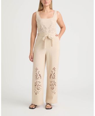 Women's Linen Jumpsuit with Embroidery Detailing