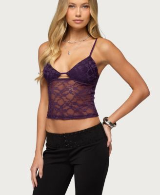 Women's Sheer Lace Cutout Tank Top