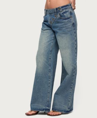 Women's Moxlan Slanted Button Low Rise Baggy Jeans