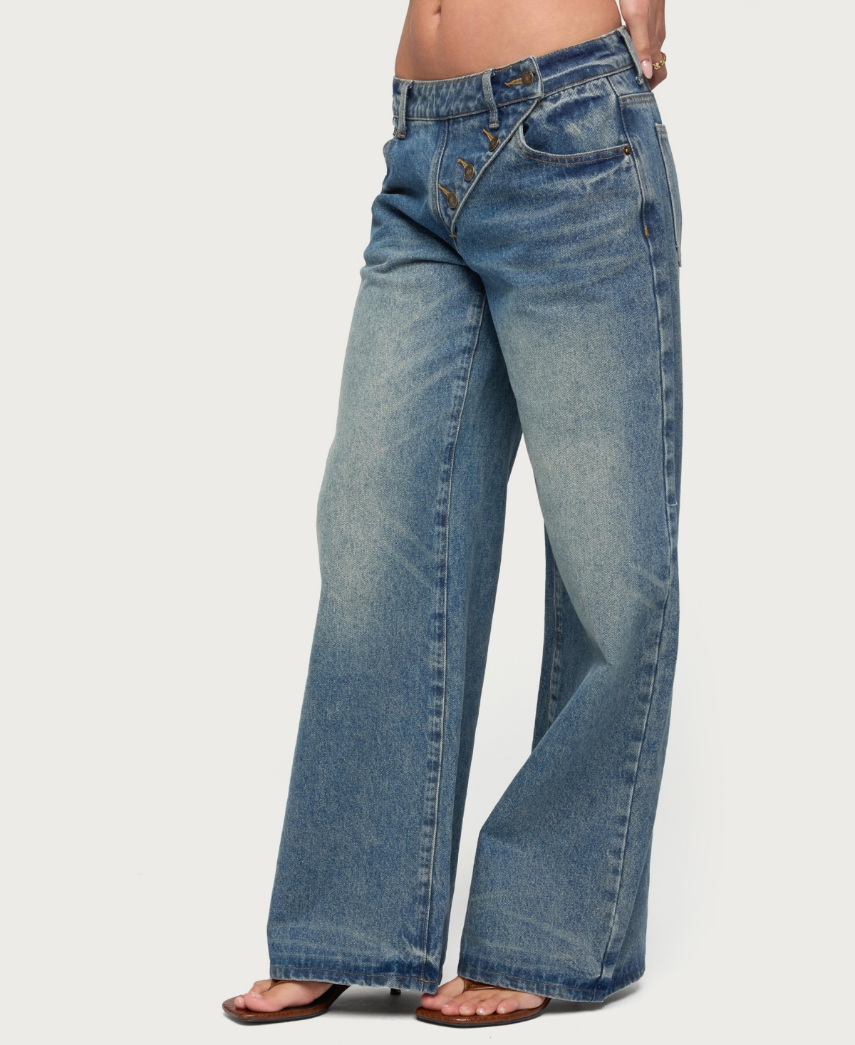 Edikted Women's Moxlan Slanted Button Low Rise Baggy Jeans