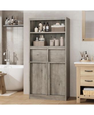 Tall Freestanding Bathroom Cabinet, 51" H, Doors & 2 Drawers, Organizer for Bathroom, Living Room, Kitchen & Pantry, Grey