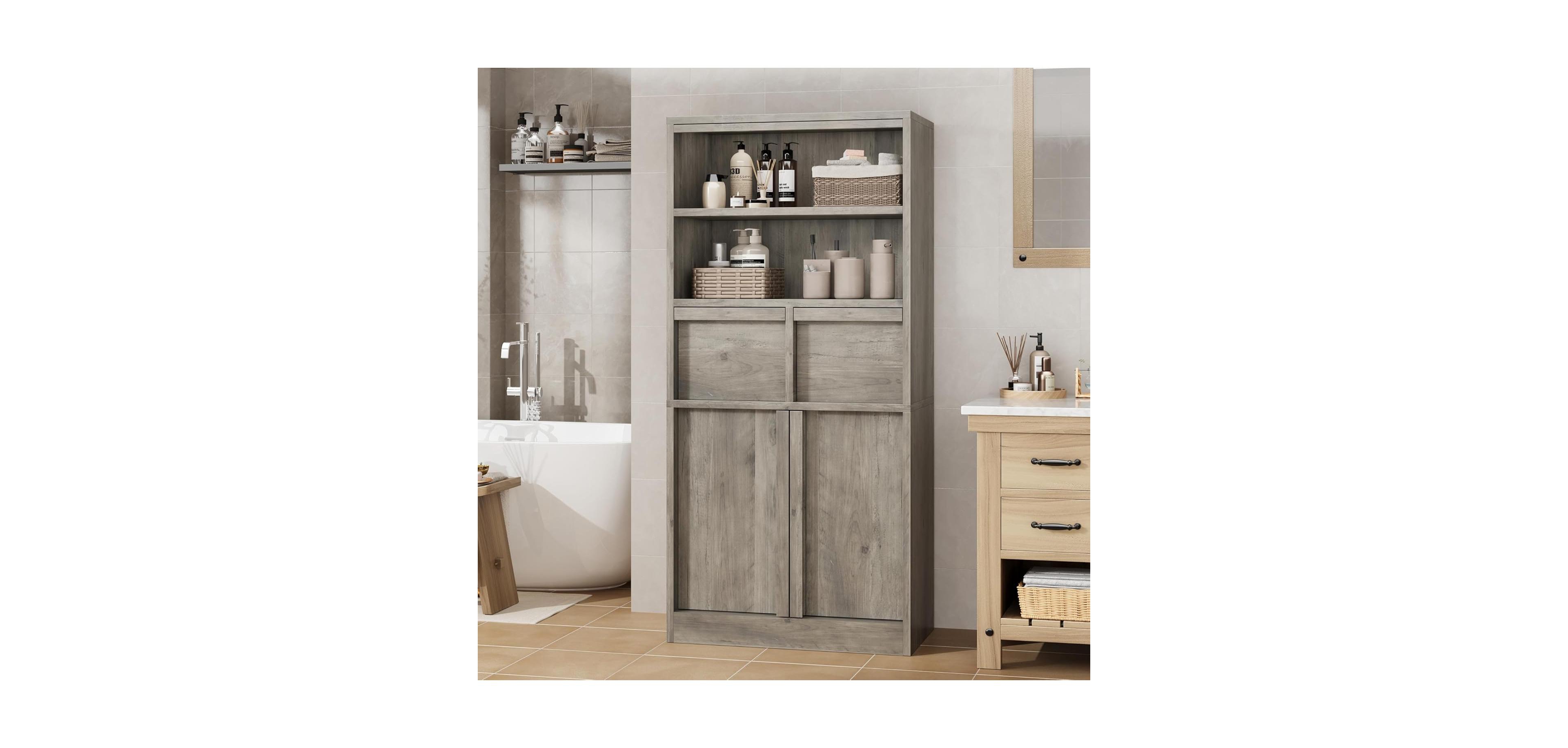 gaomon Tall Freestanding Bathroom Cabinet, 51" H, Doors & 2 Drawers, Organizer for Bathroom, Living Room, Kitchen & Pantry