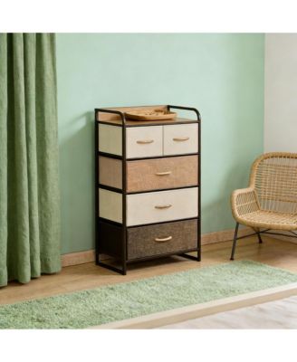 5-Drawer Dresser, Fabric Chest of Drawers, 4-Tier Storage Organizer with Foldable Drawers and Open Shelves for Bedroom and Living Room