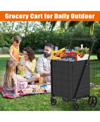 Extra Large Shopping Cart - Heavy Duty Folding Grocery Cart on Wheels with Double Basket and Removable Liner, Lightweight Trolley for Camping