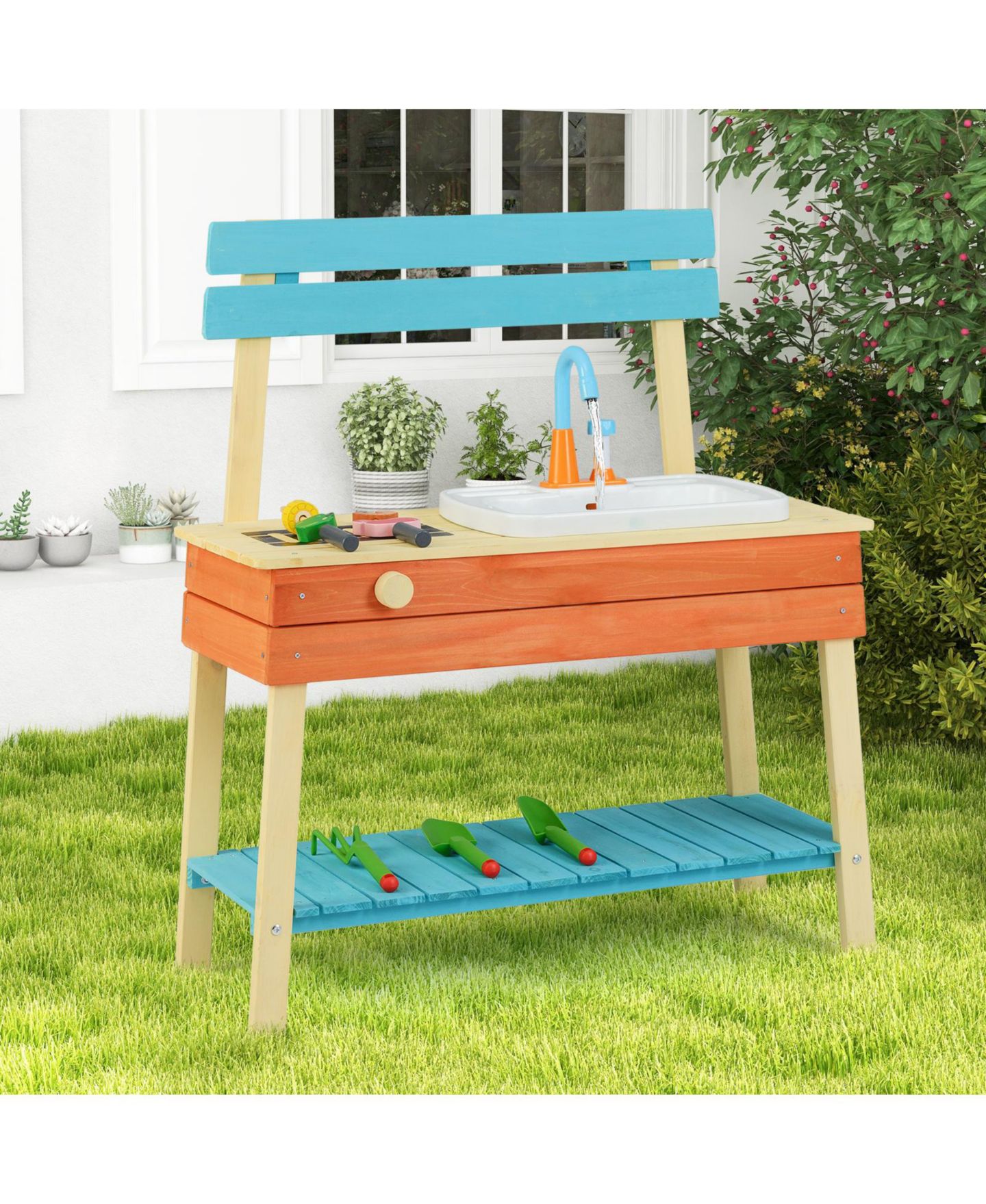 Детский игровой набор Mecale Chef Wooden Mud Kitchen Play Set, Ages 3+, цвет: Синий — фото 9